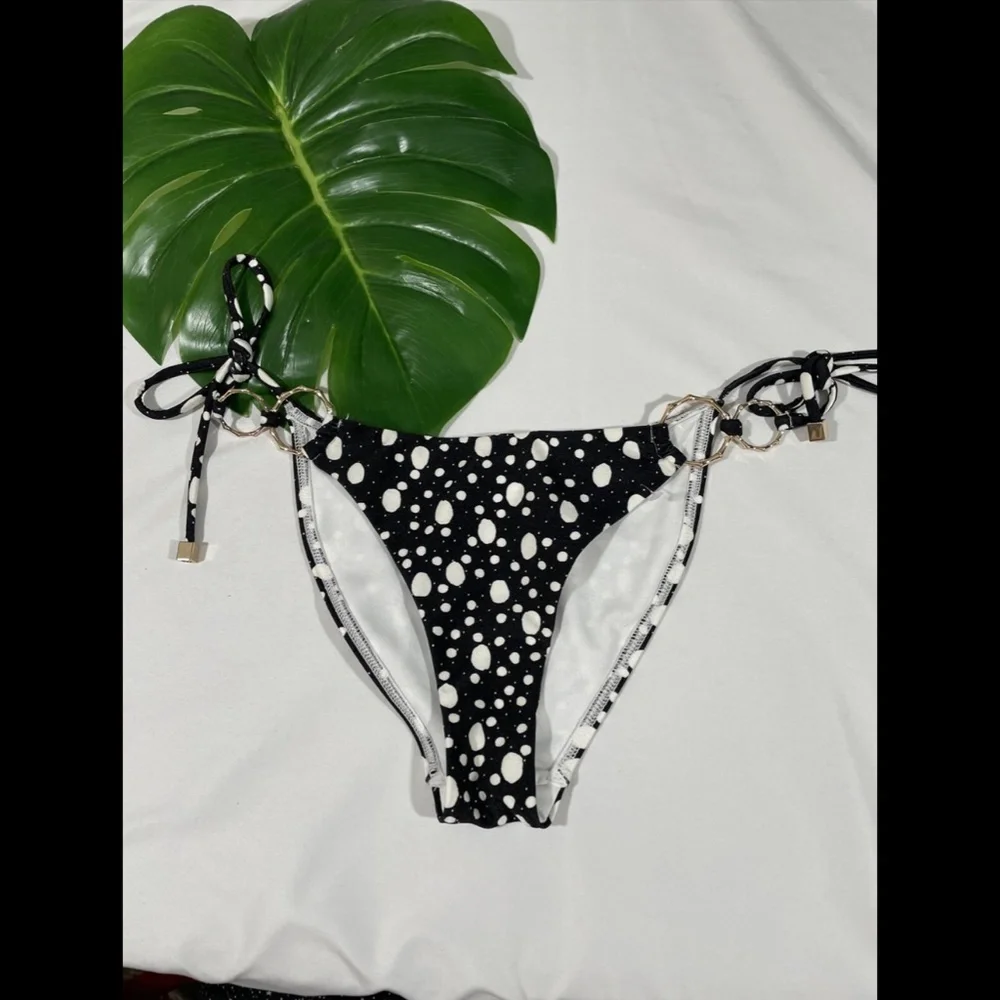 NEW River Island [ 2 US ] Ring Detail Polka Dot Side Tie‎ Bikini Bottoms